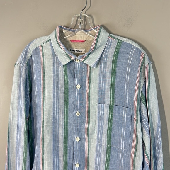 Tommy Bahama Men’s Break Line 100% Linen Striped Button Down Shirt Large Beachy - Picture 3 of 14